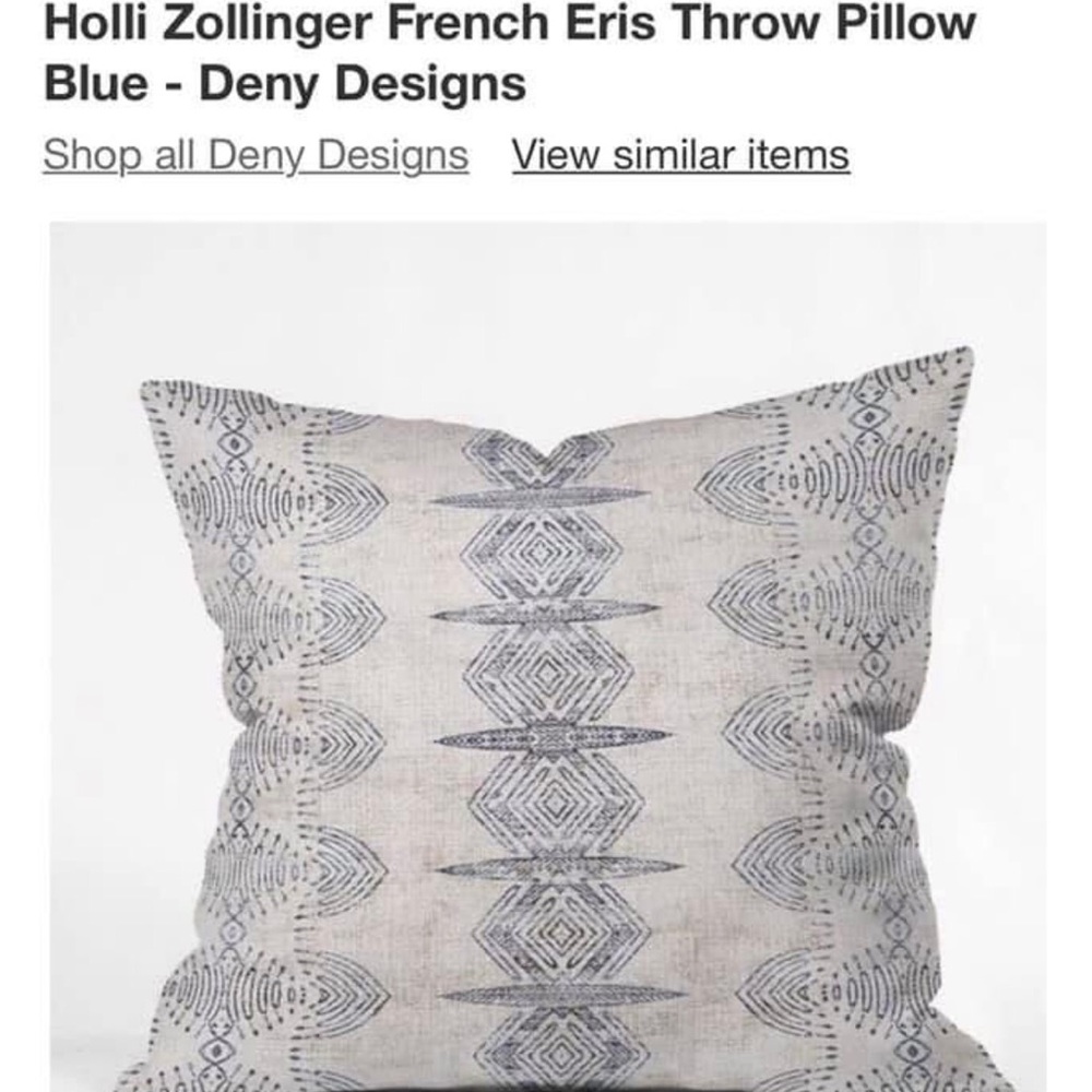 NWT blue/cream throw pillow. 20”x20”